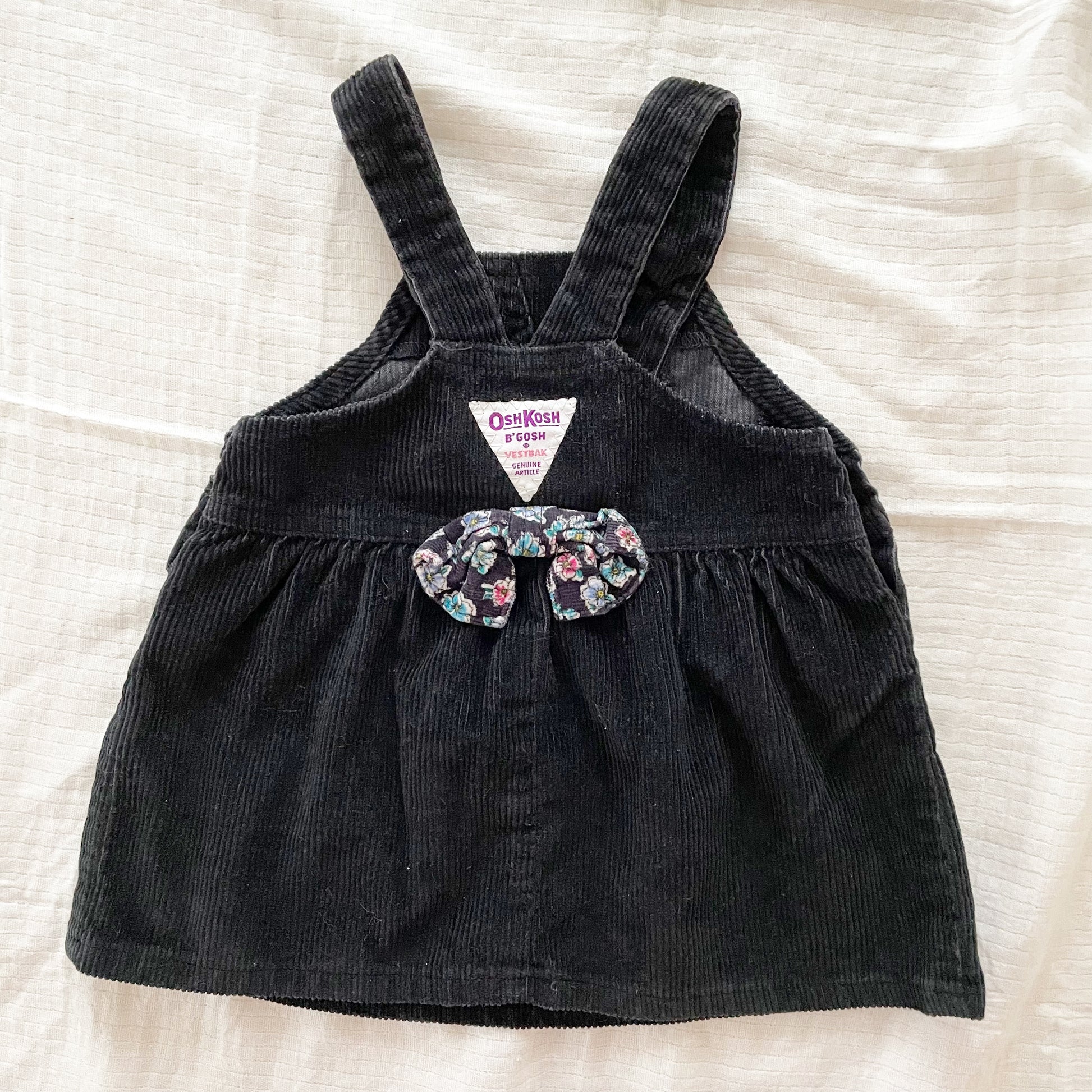 OshKosh Black Floral Bow Back Skirtall - Yellow Clover Vintage Kids Clothes