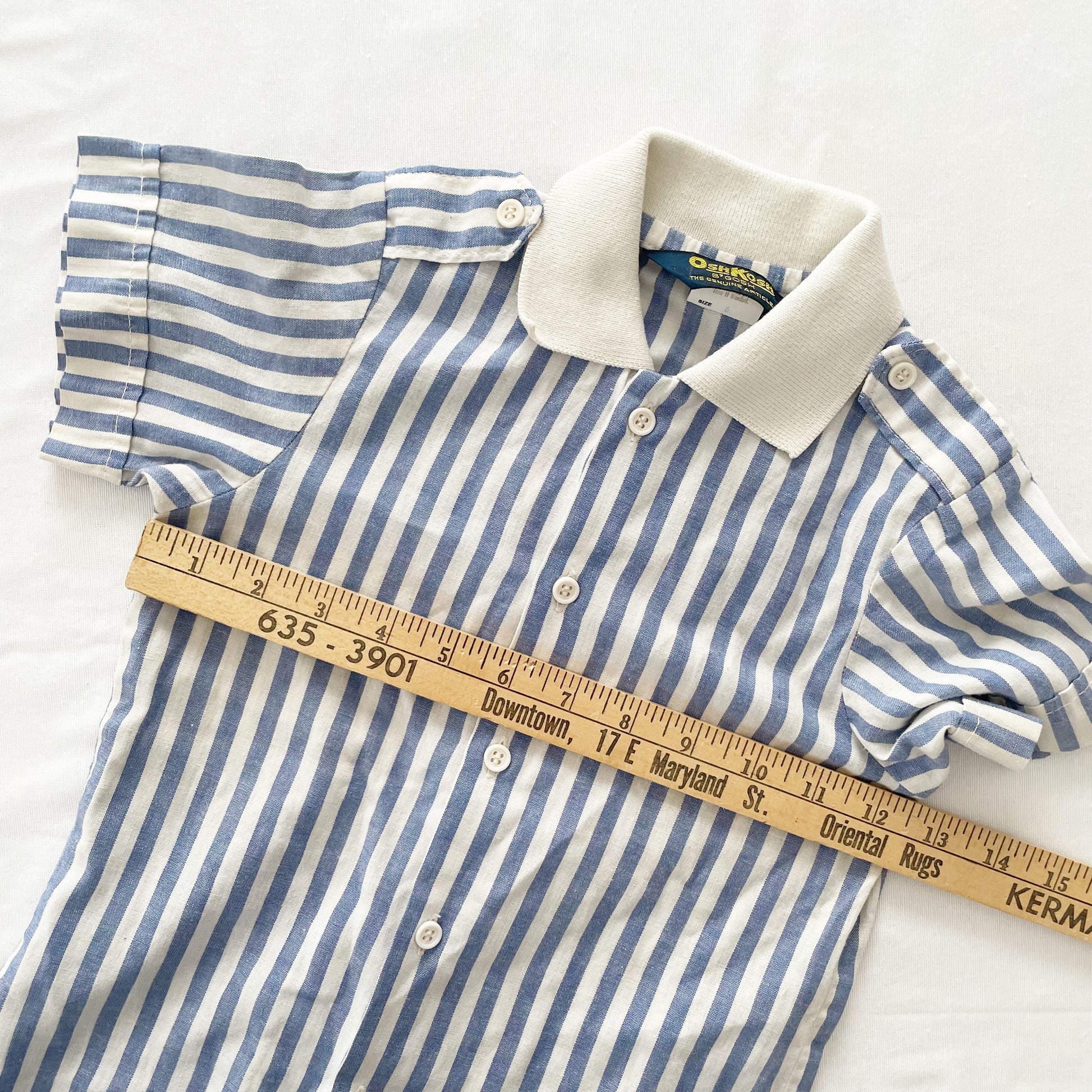 OshKosh Blue Stripe Button Up Shirt - Yellow Clover Vintage Kids Clothes