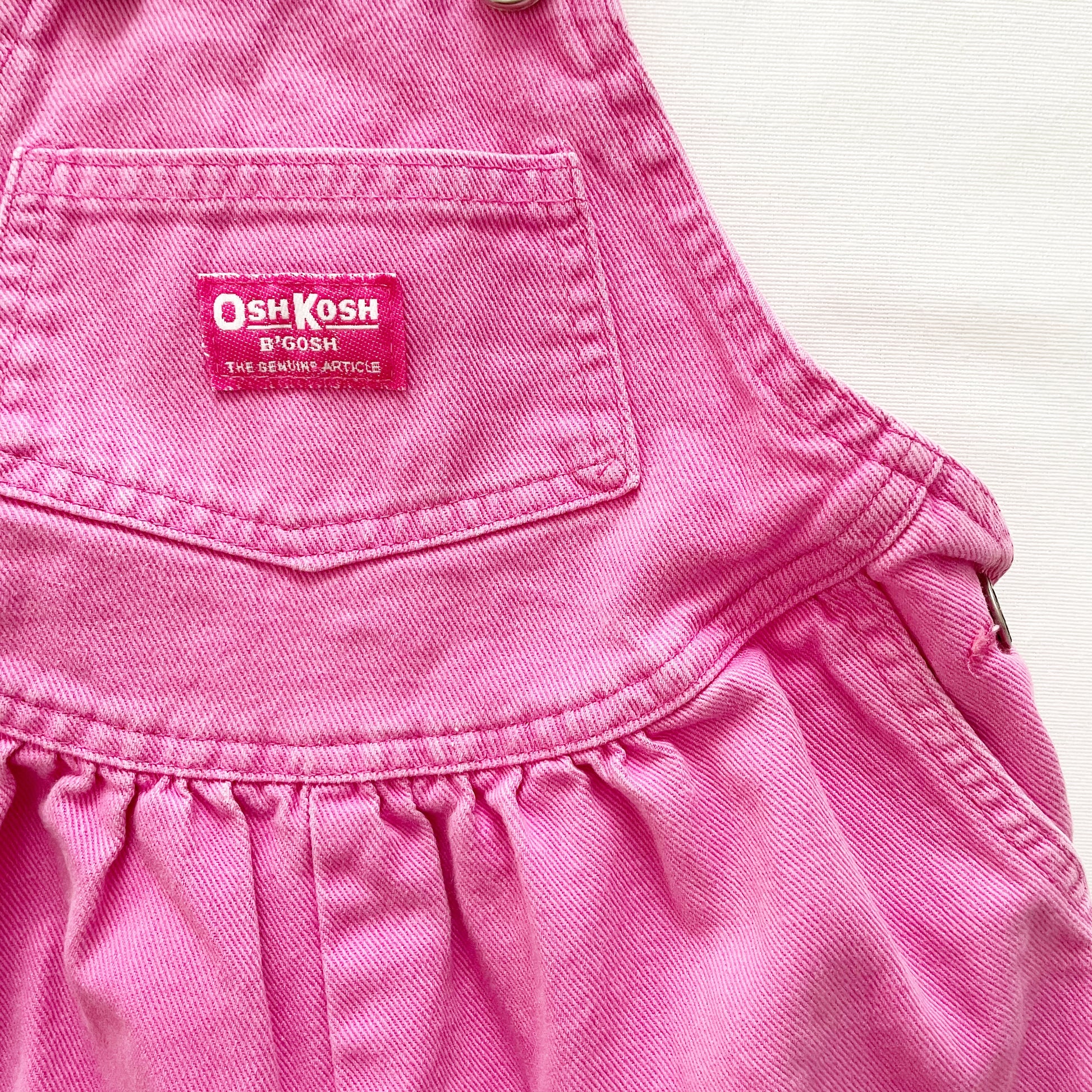 OshKosh Bubblegum Pink Scoop Cut Shortalls - Yellow Clover Vintage Kids Clothes