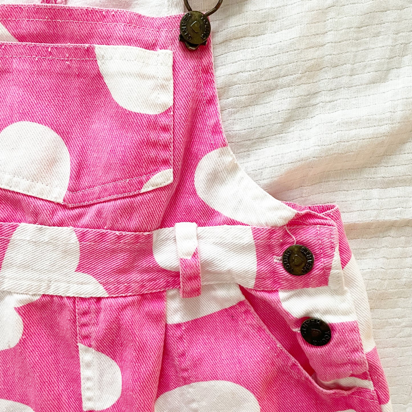 Young Hearts Heart Print Shortalls - Yellow Clover Vintage Kids Clothes