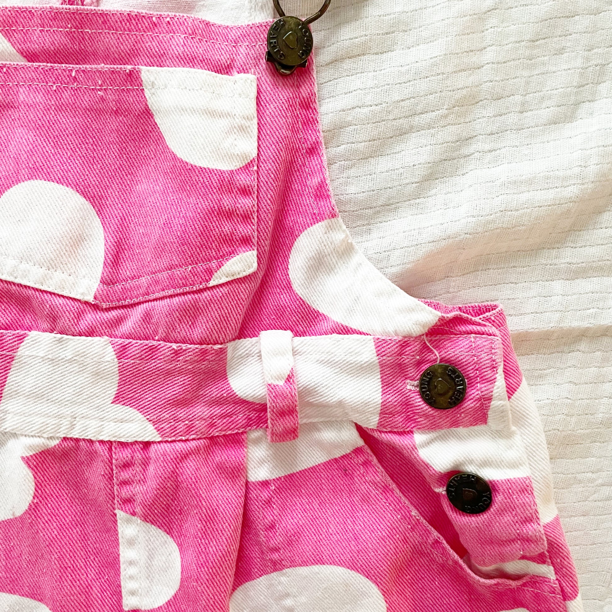 Young Hearts Heart Print Shortalls - Yellow Clover Vintage Kids Clothes