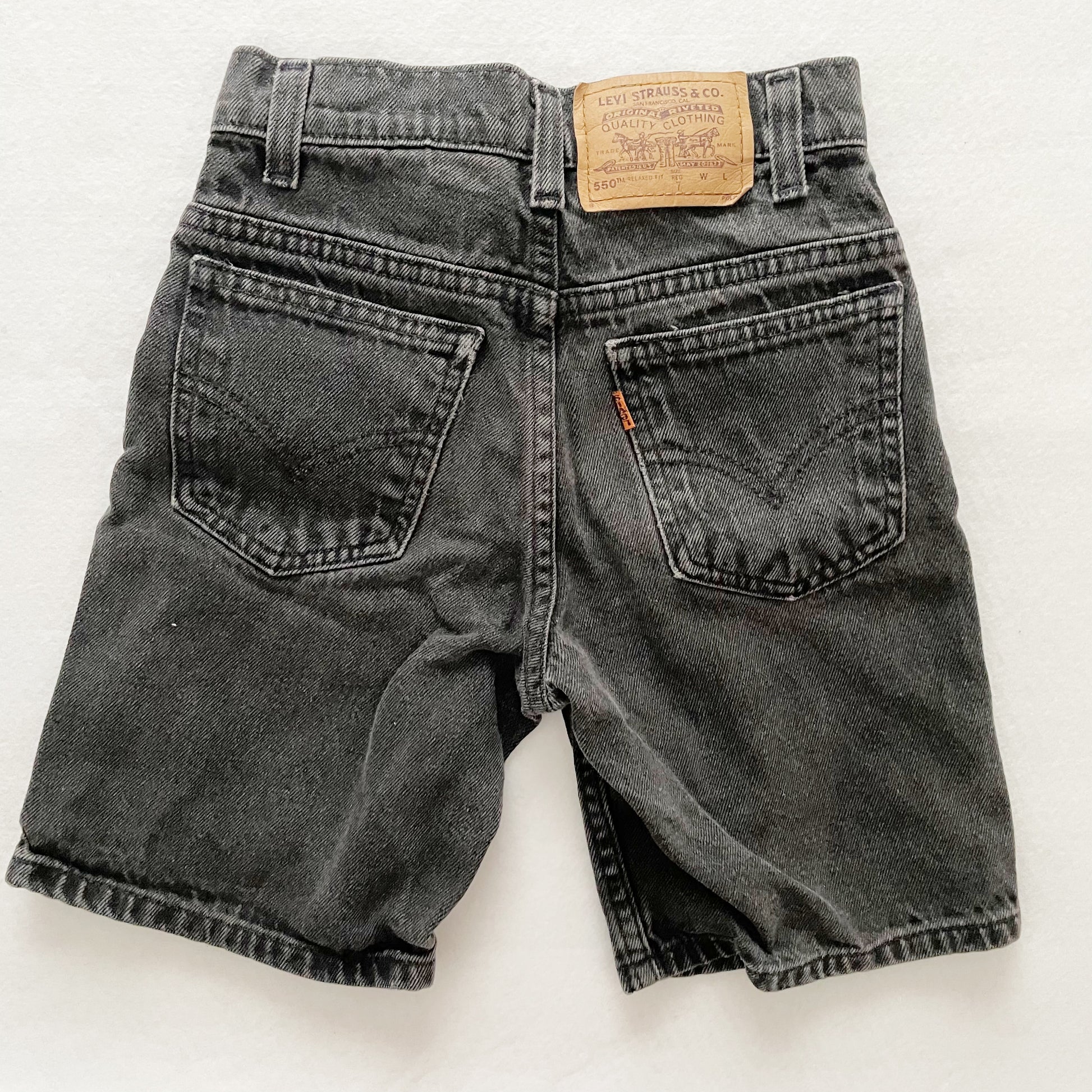 Levi’s Black Wash Orange Tab Shorts - Yellow Clover Vintage Kids Clothes