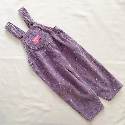 OshKosh Bow Back Lilac Floral Cord Overalls - Yellow Clover Vintage Kids Clothes