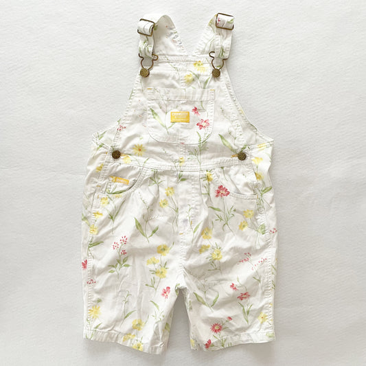 OshKosh White Floral Shortalls - Yellow Clover Vintage Kids Clothes