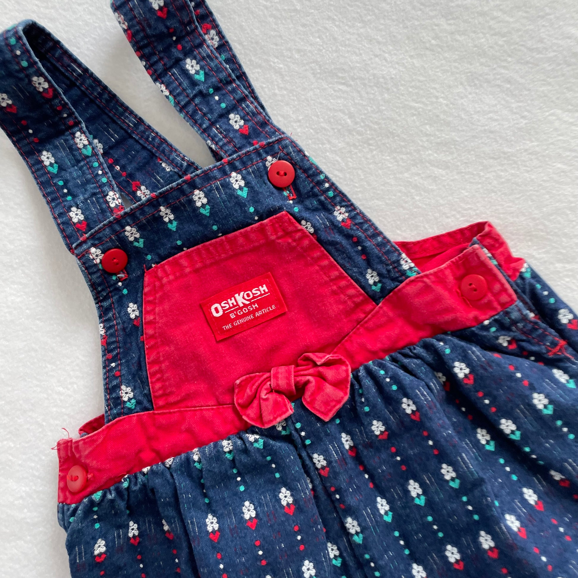 OshKosh Bow Front Flower Woven Overalls - Yellow Clover Vintage Kids Clothes