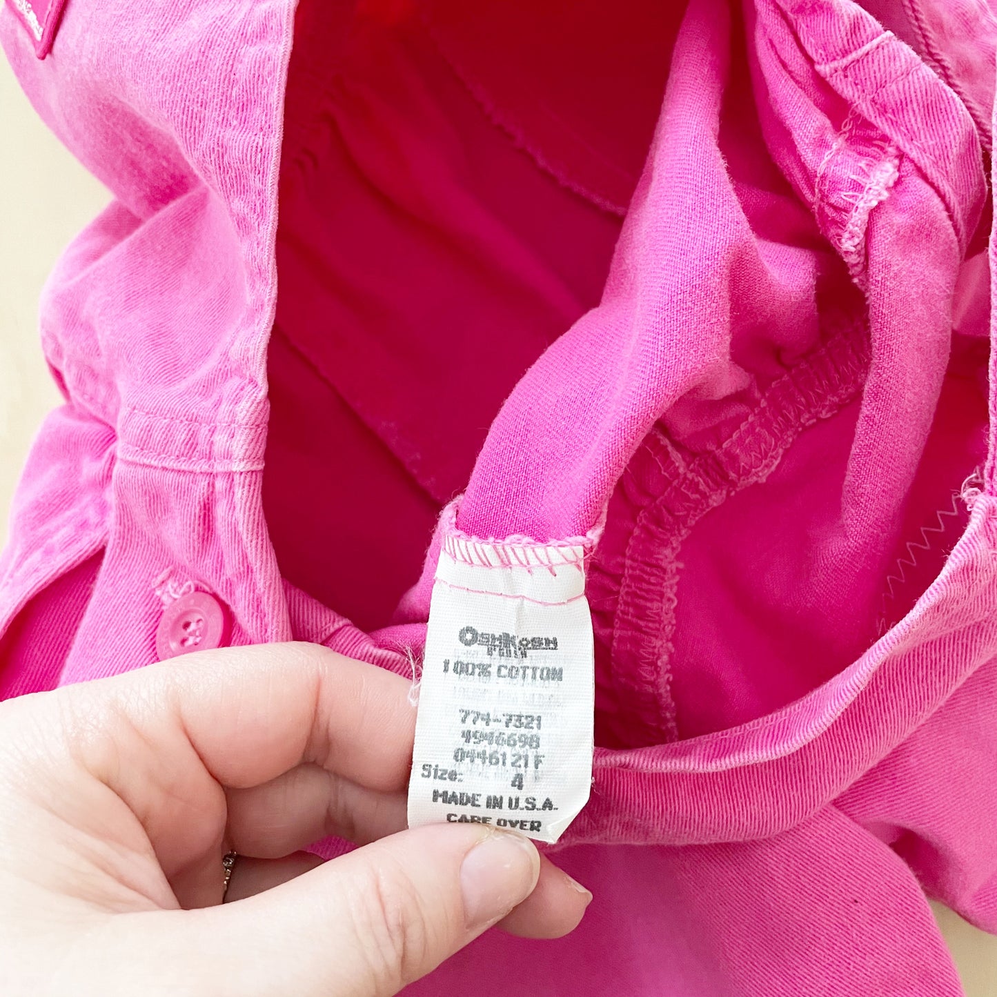 Vintage OhsKosh Pink Scoop Shortalls - Yellow Clover Vintage Kids Clothes