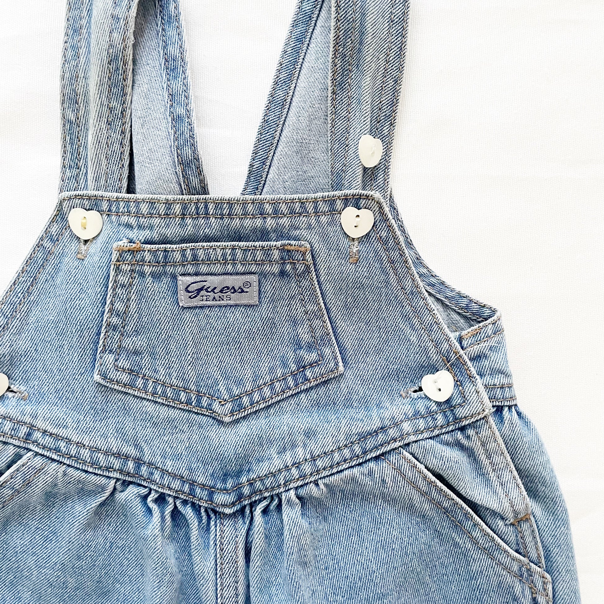 Guess Denim Heart Button Overalls - Yellow Clover Vintage Kids Clothes