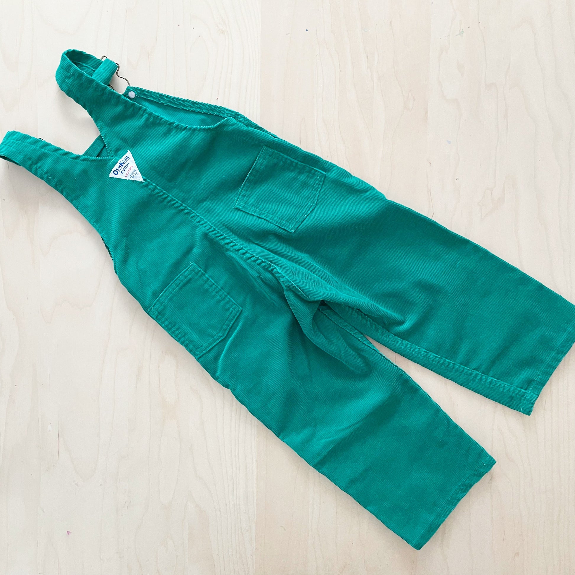 OshKosh Green Fine Cord Overalls - Yellow Clover Vintage Kids Clothes