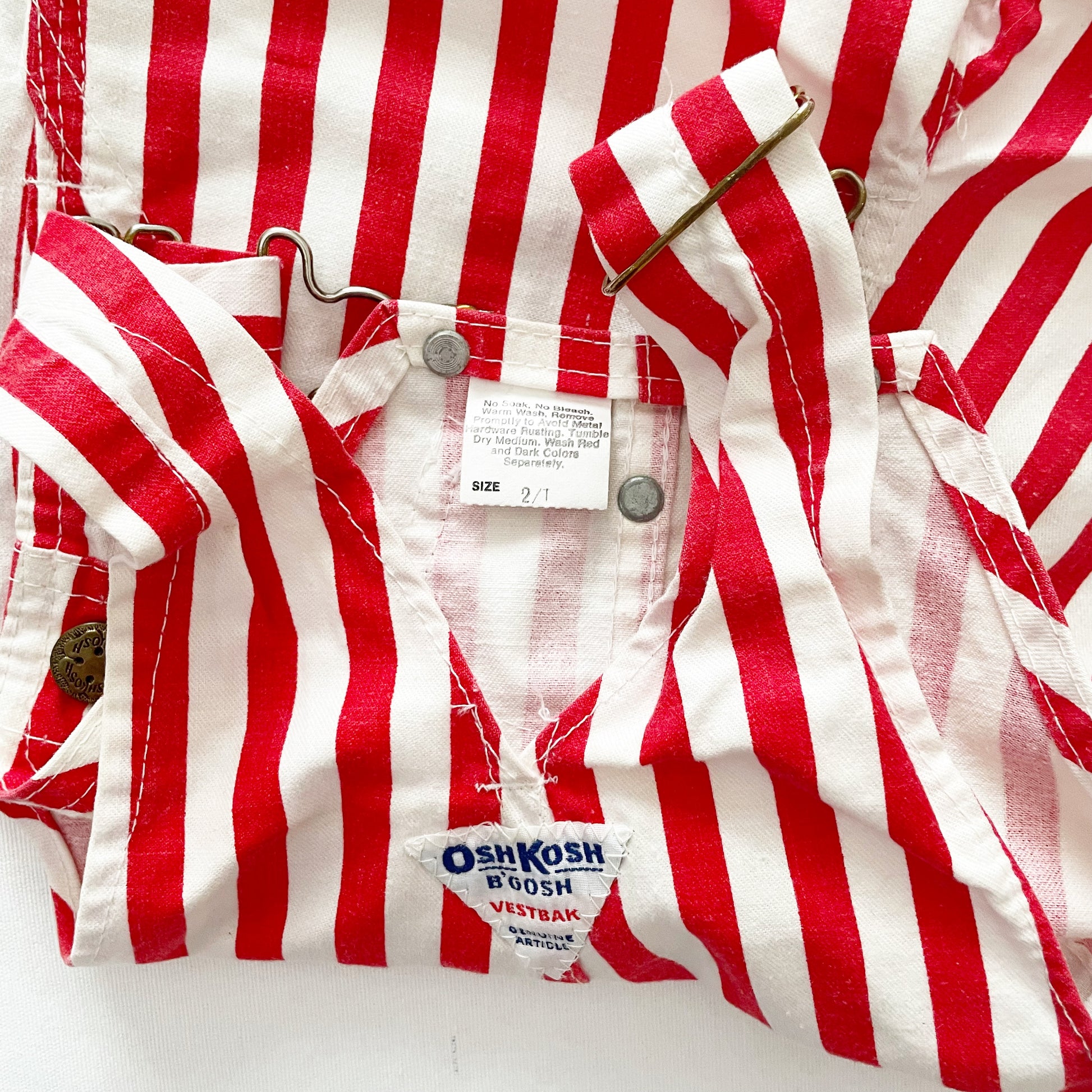 OshKosh Red Stripe Shortalls - Yellow Clover Vintage Kids Clothes
