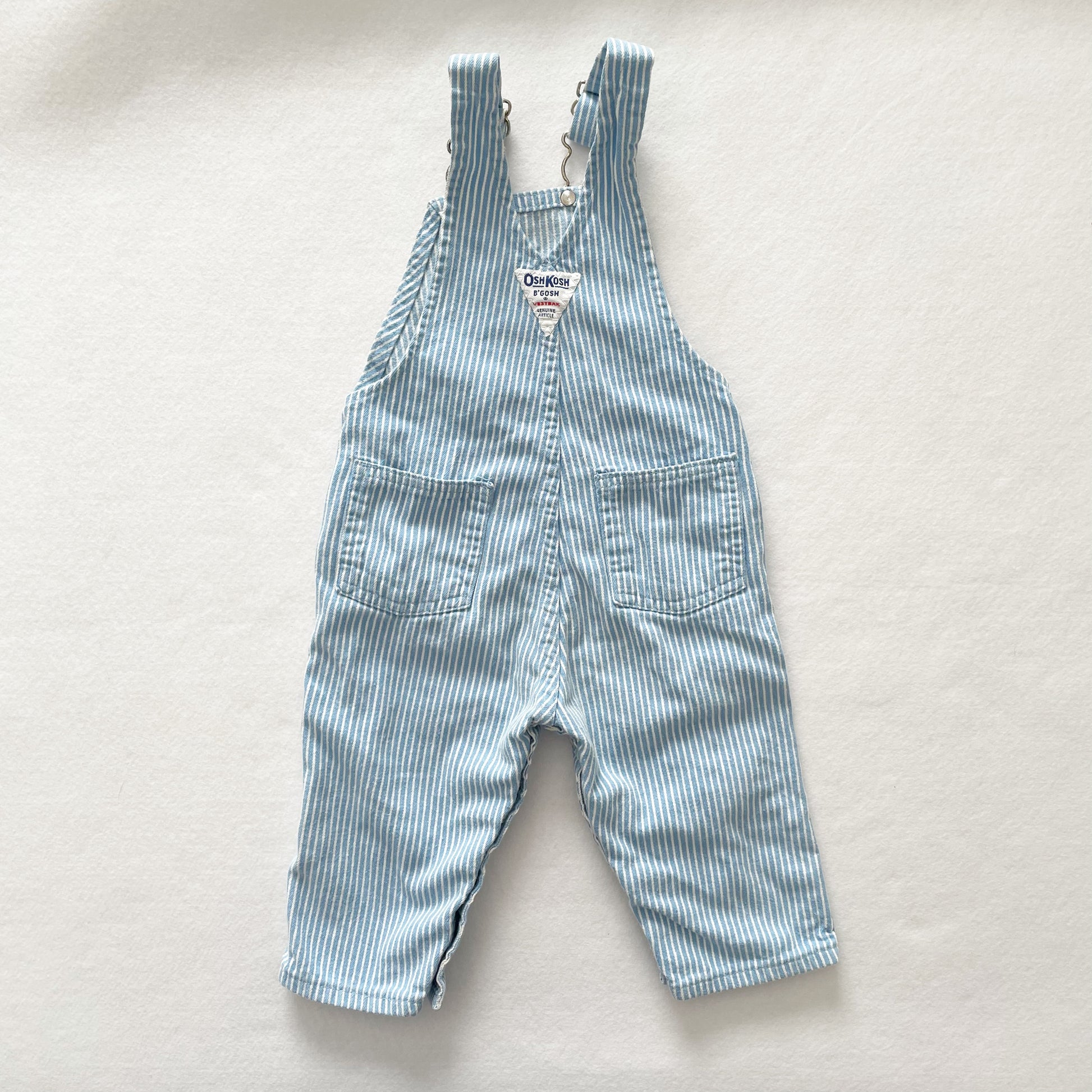 OshKosh Light Blue Hickory Stripe Overalls - Yellow Clover Vintage Kids Clothes