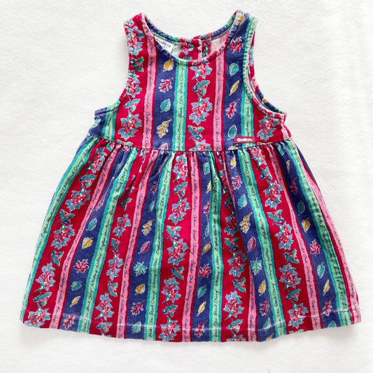 OshKosh Cord Leaves + Flowers Dress - Yellow Clover Vintage Kids Clothes