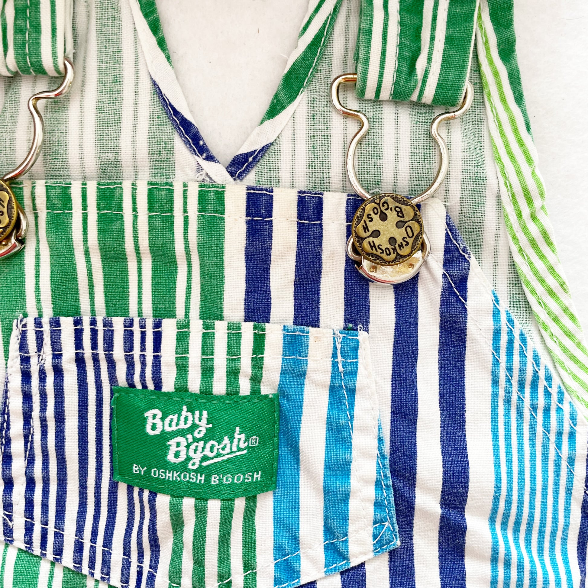 Baby B’gosh Blues + Greens Striped Shortalls - Yellow Clover Vintage Kids Clothes