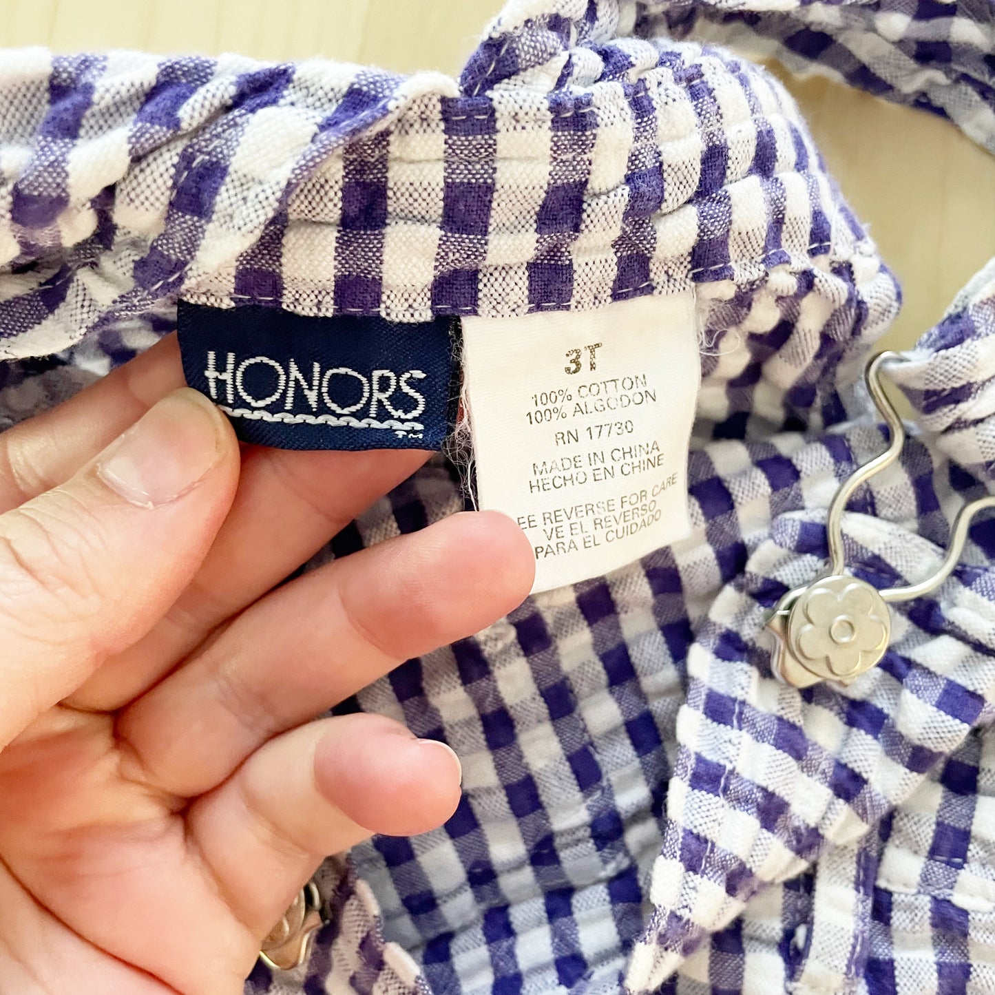 Honors Seersucker Gingham Shortalls - Yellow Clover Vintage Kids Clothes
