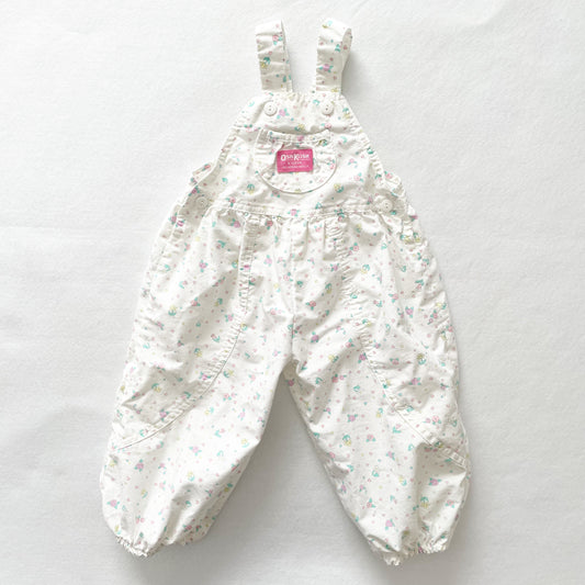 OshKosh White Floral Bubble Overalls - Yellow Clover Vintage Kids Clothes