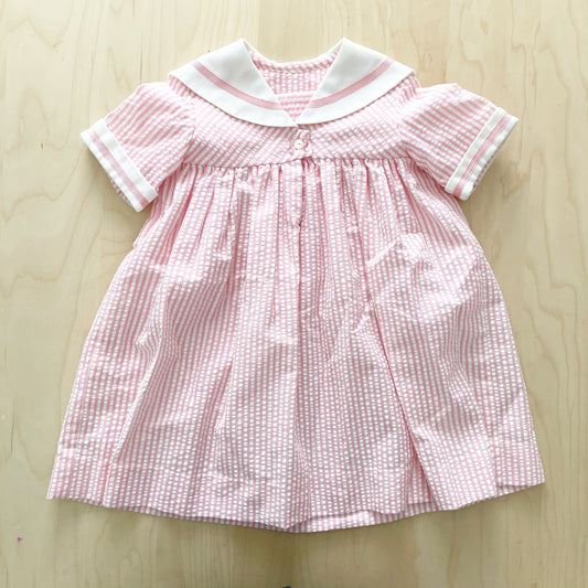 Vintage Seersucker Sailor Collar Dress - Yellow Clover Vintage Kids Clothes