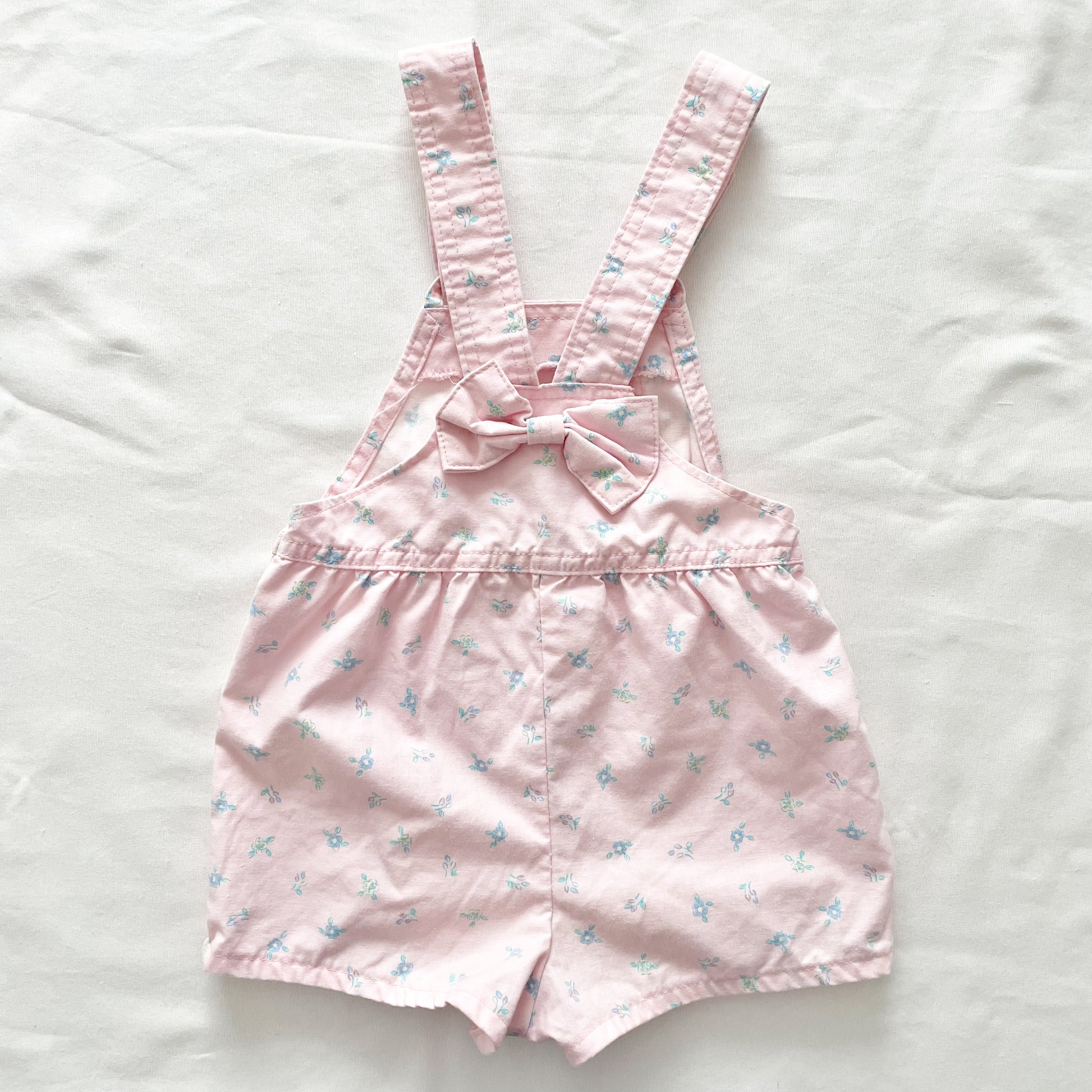 OshKosh Light Pink Floral Bow Back Shortalls - Yellow Clover Vintage Kids Clothes