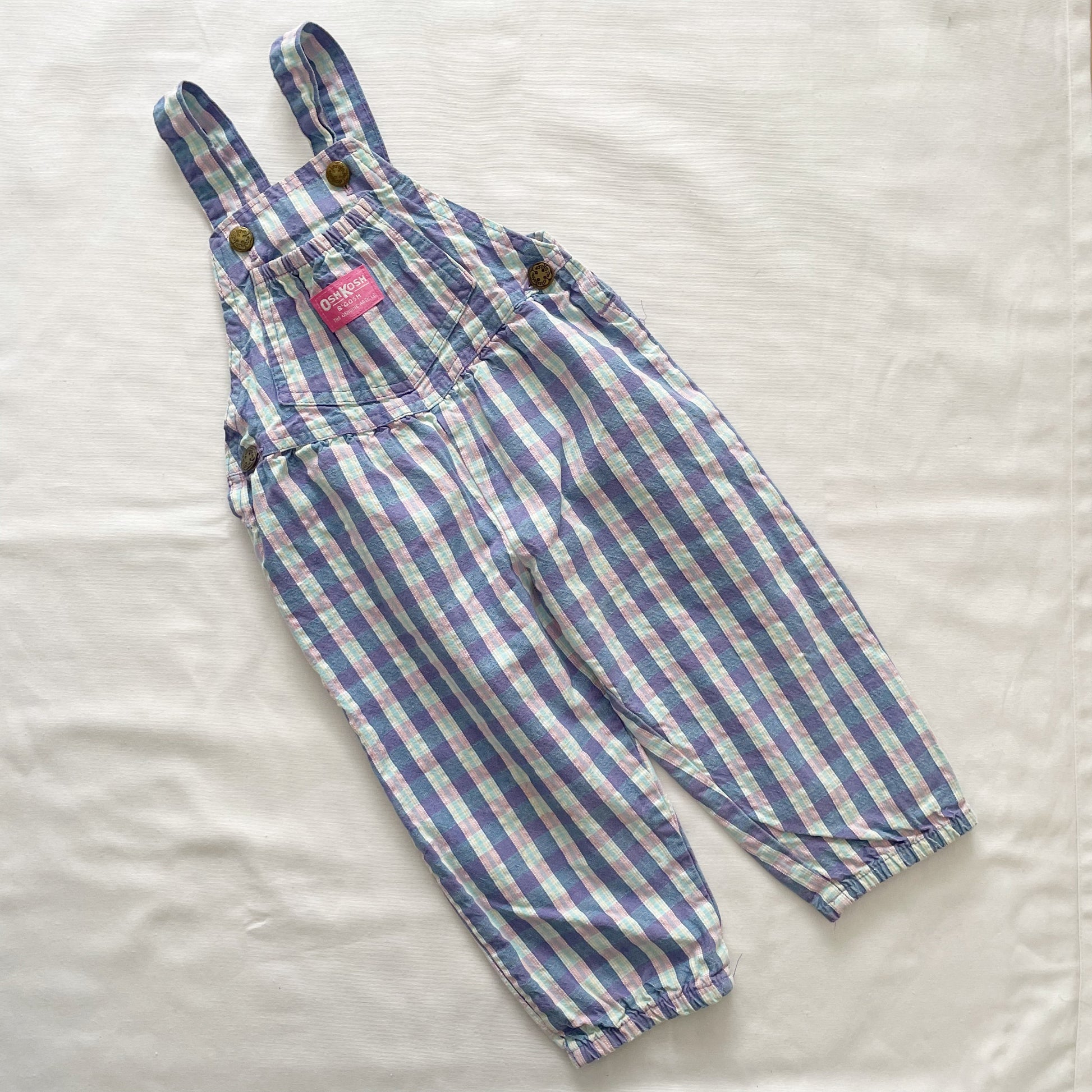OshKosh Purple Blue Plaid Overalls - Yellow Clover Vintage Kids Clothes