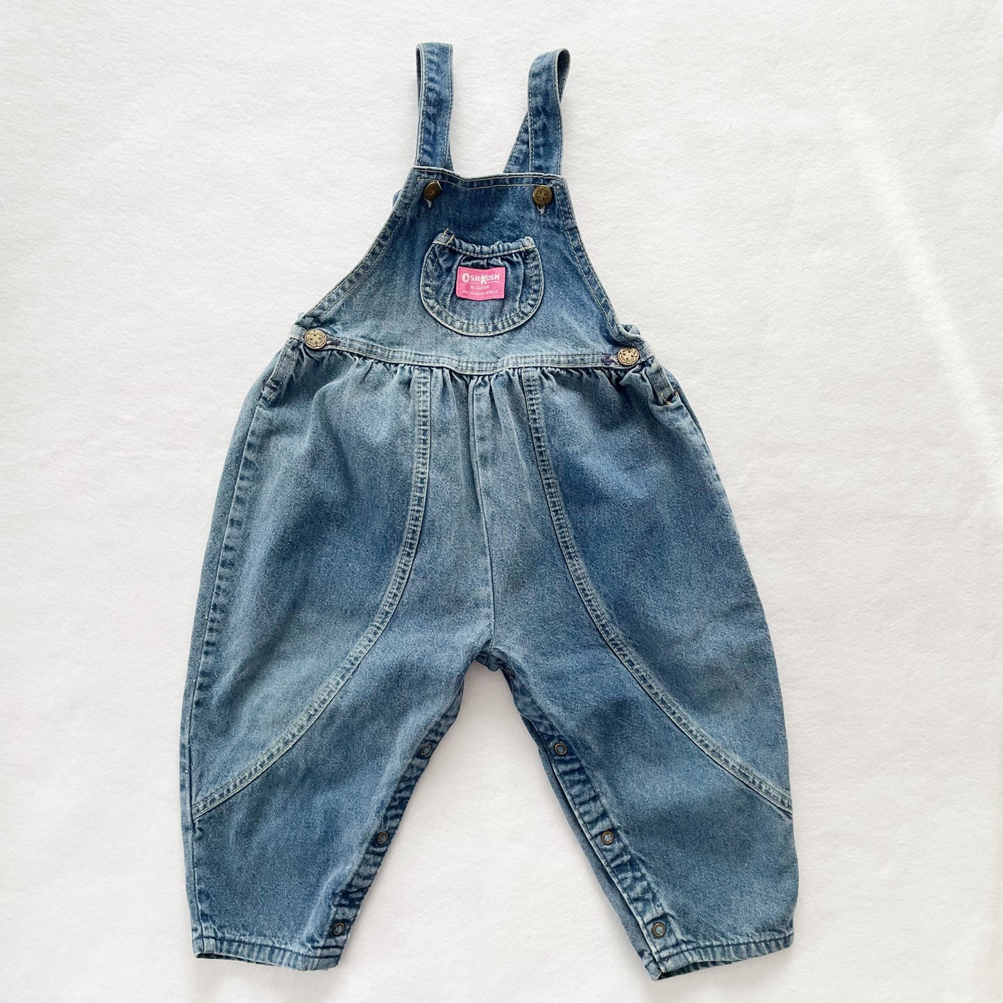 OshKosh Medium Wash Bubble Overalls - Yellow Clover Vintage Kids Clothes