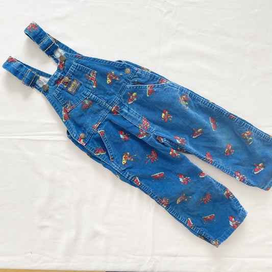 OshKosh Cord Knights Print Overalls - Yellow Clover Vintage Kids Clothes