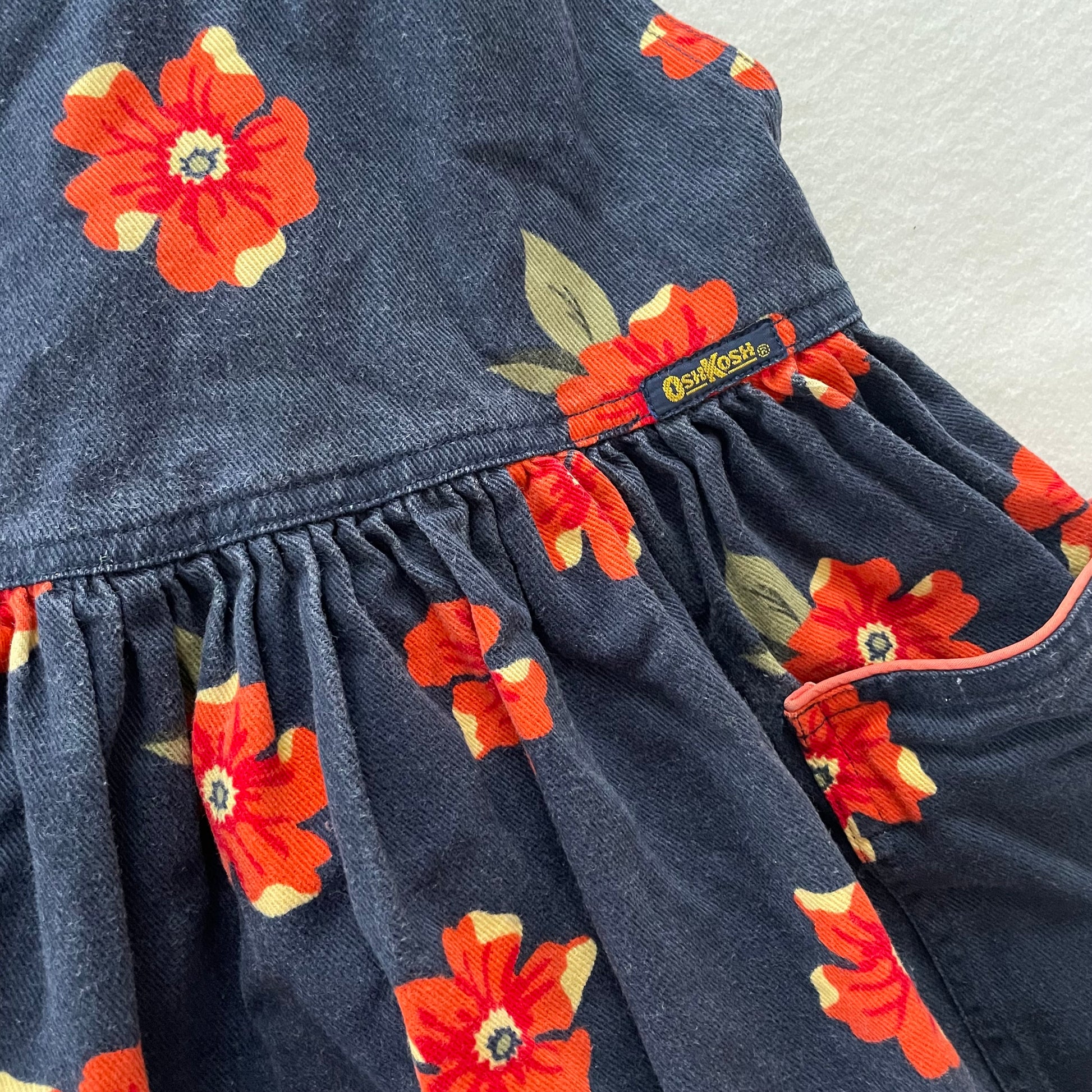 OshKosh Navy Red Floral Dress - Yellow Clover Vintage Kids Clothes