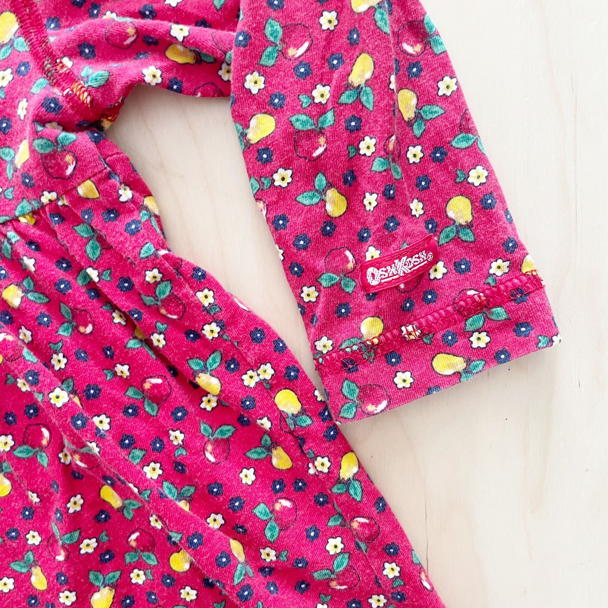 OshKosh Pear Floral Jersey Dress - Yellow Clover Vintage Kids Clothes