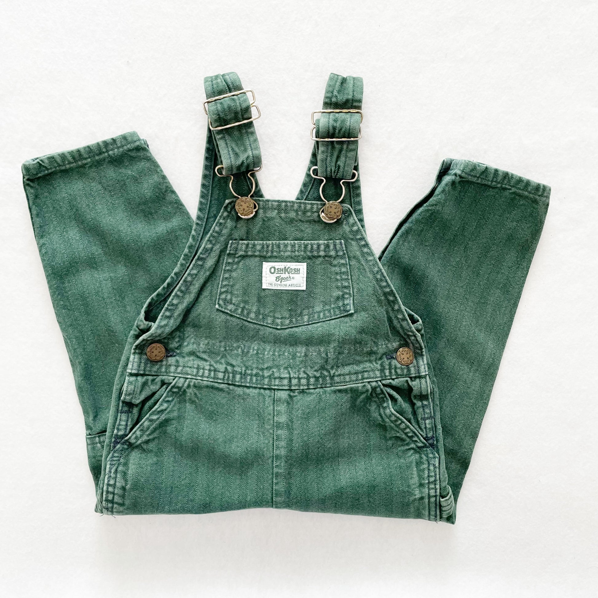 OshKosh Dark Green Overalls - Yellow Clover Vintage Kids Clothes