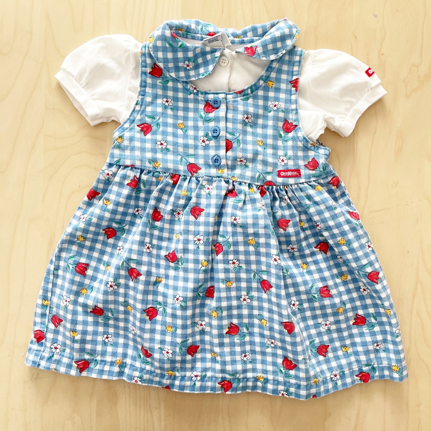Vintage OshKosh Floral Gingham Dress Set