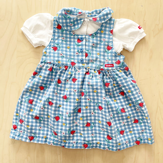 Vintage OshKosh Floral Gingham Dress Set