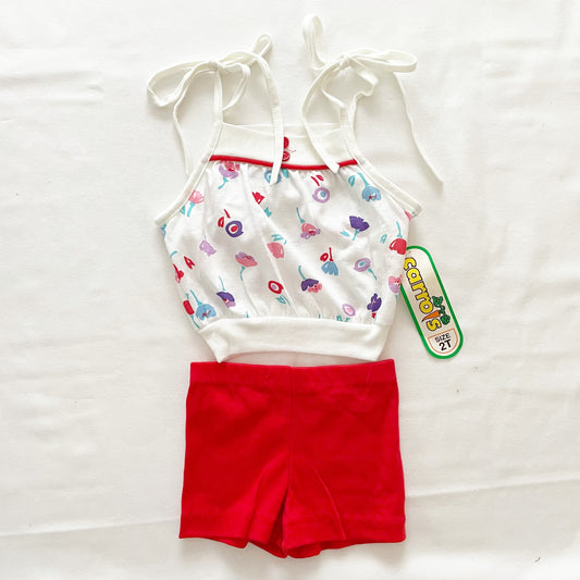 Floral Tie Cropped Tank Set • 2T - Yellow Clover Vintage Kids Clothes