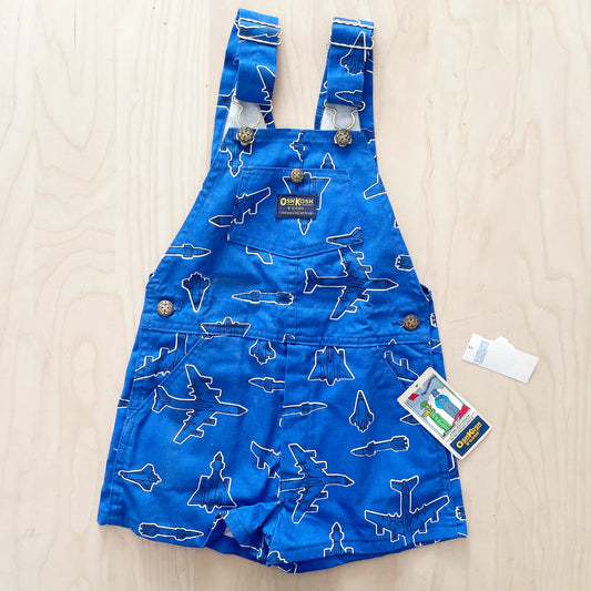 OshKosh Jet Airplane Print Shortalls - Yellow Clover Vintage Kids Clothes