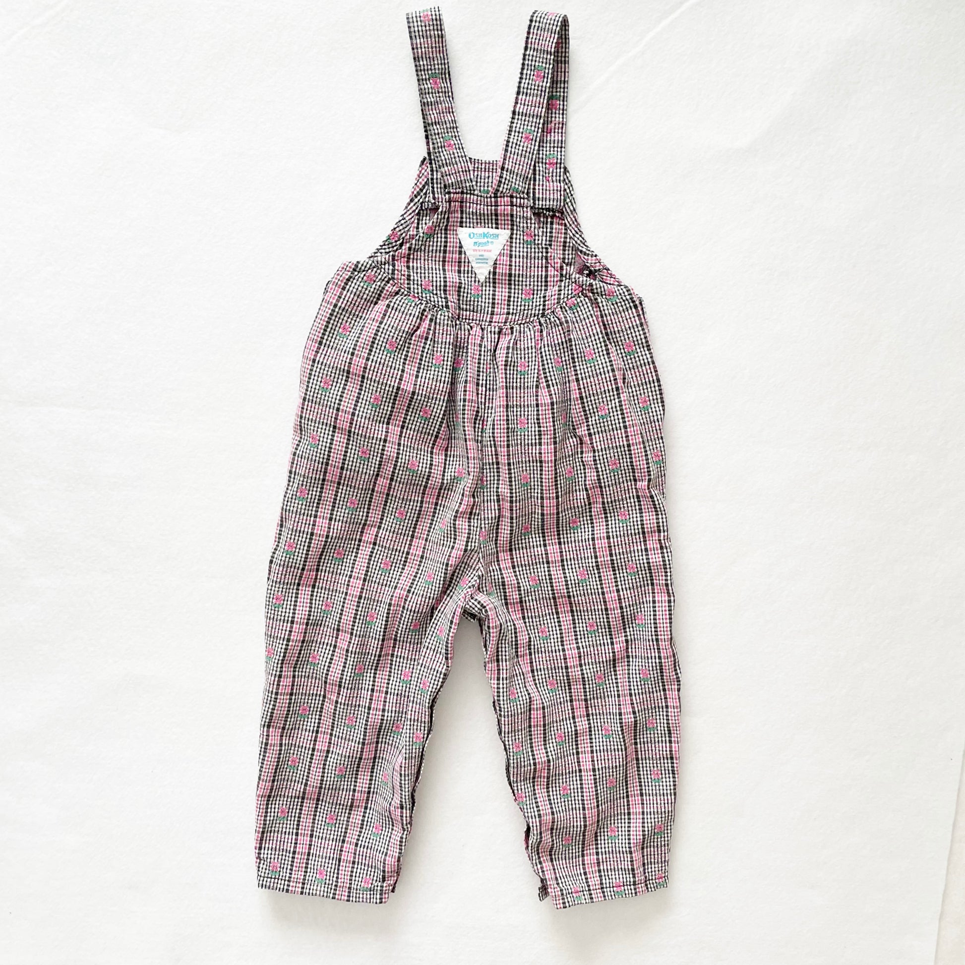 OshKosh Floral Plaid Woven Overalls - Yellow Clover Vintage Kids Clothes