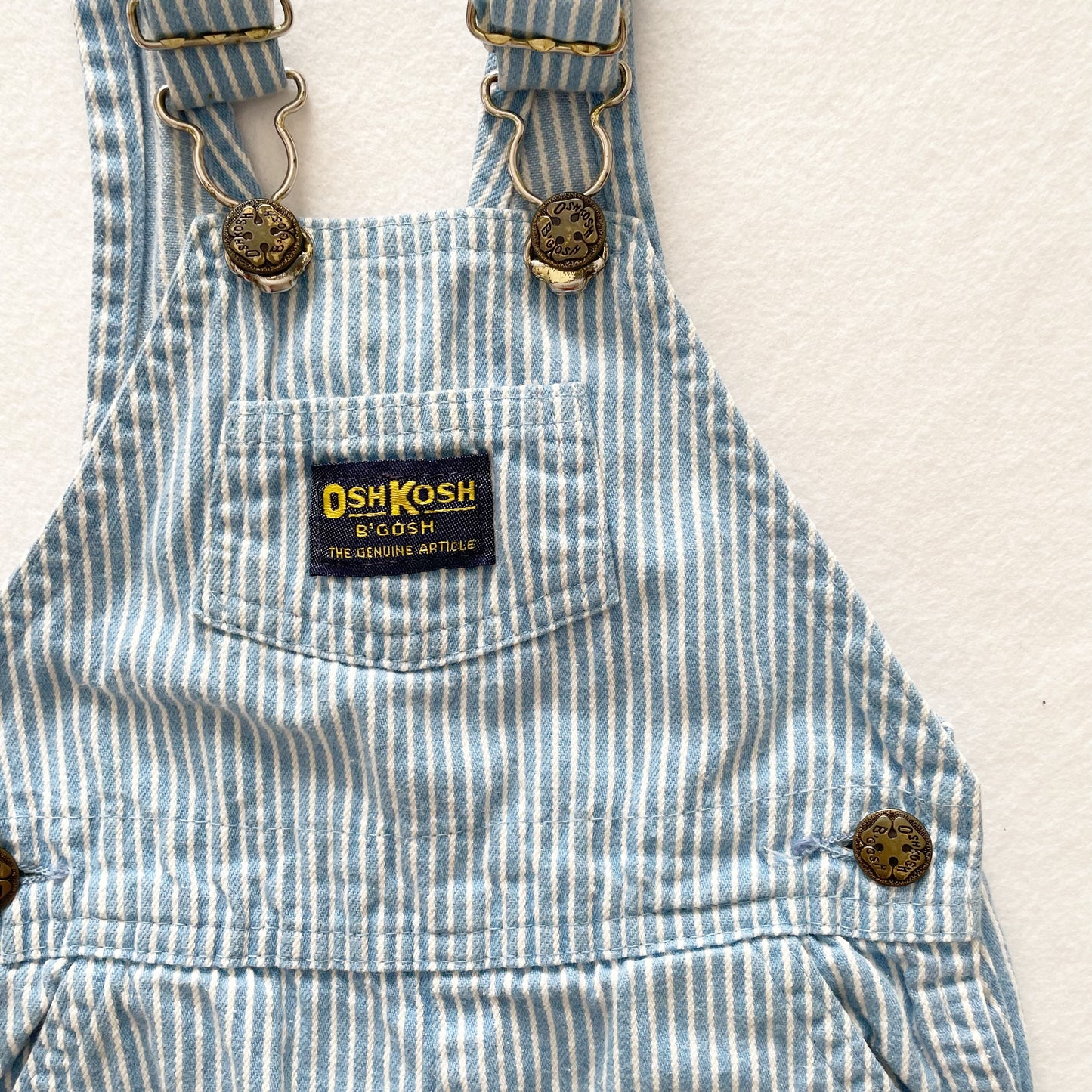 OshKosh Light Blue Hickory Stripe Overalls - Yellow Clover Vintage Kids Clothes