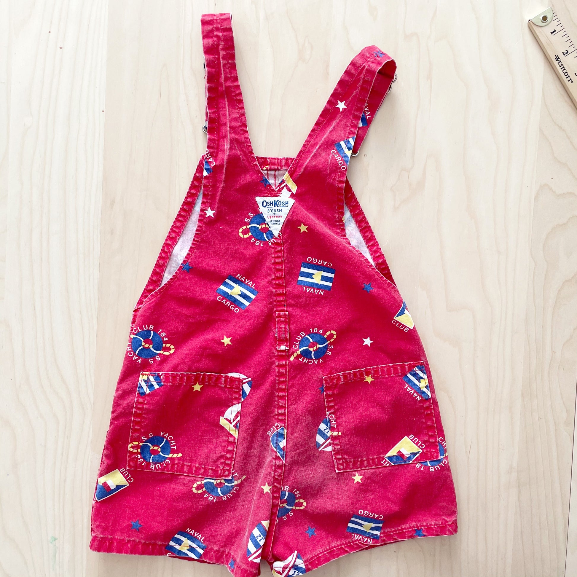 OshKosh Nautical Red Shortalls - Yellow Clover Vintage Kids Clothes