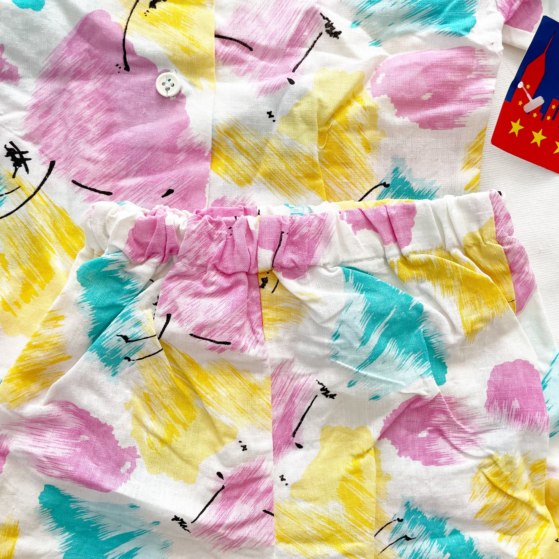 Abstract Print Button Up Shirt Set • 5T - Yellow Clover Vintage Kids Clothes