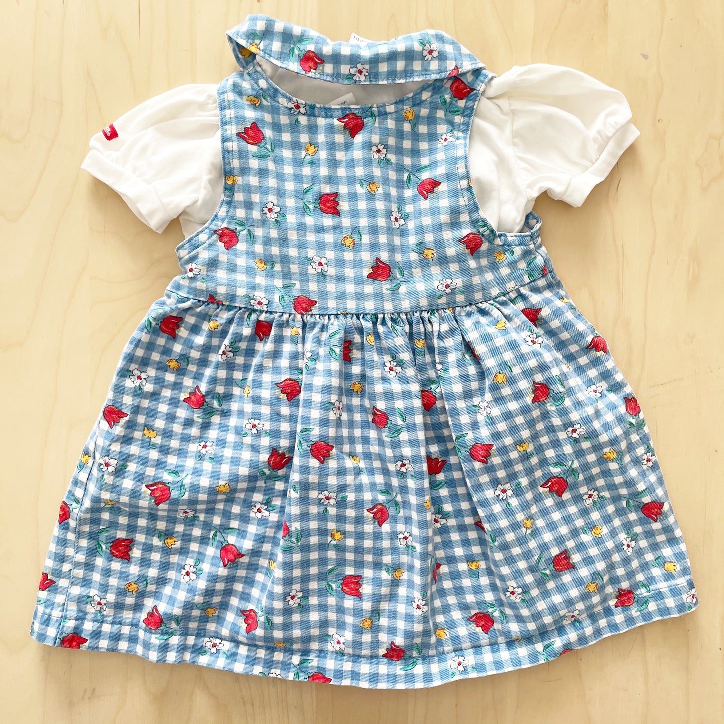 OshKosh Floral Gingham Dress Set - Yellow Clover Vintage Kids Clothes