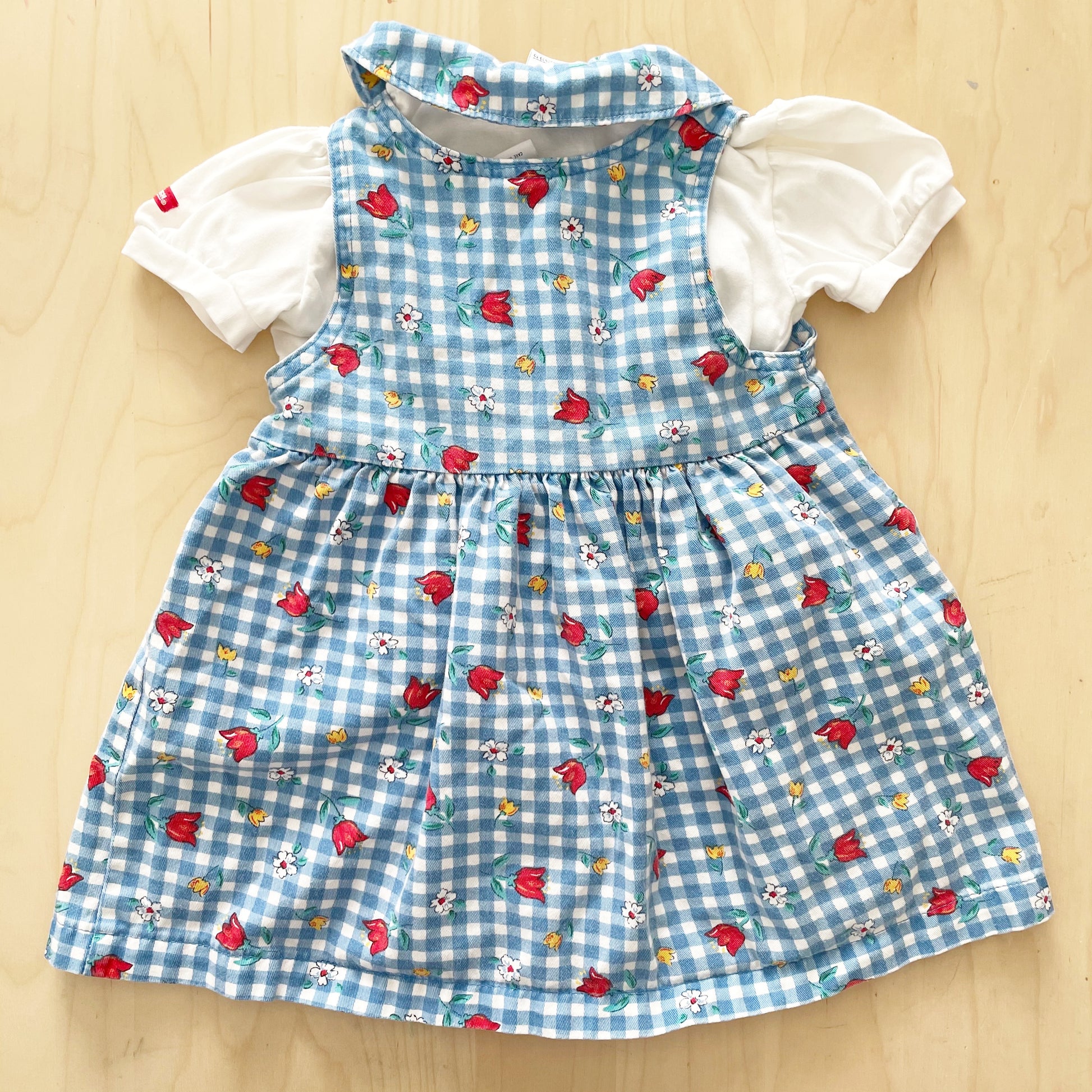 OshKosh Floral Gingham Dress Set - Yellow Clover Vintage Kids Clothes