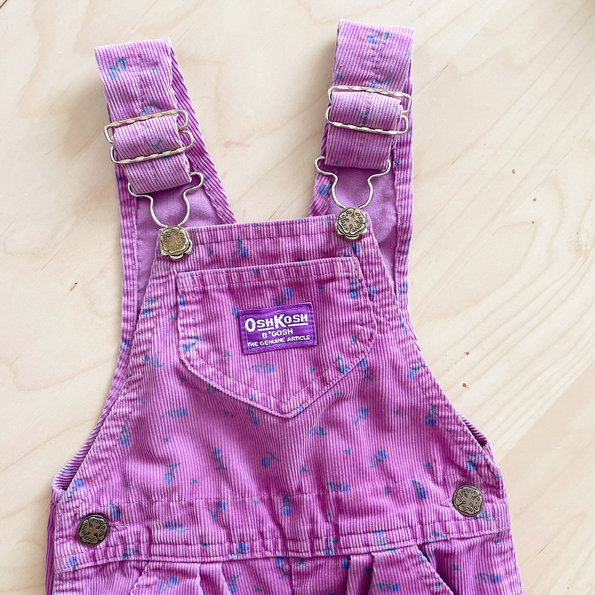 OshKosh Purple Floral Cord Overalls - Yellow Clover Vintage Kids Clothes