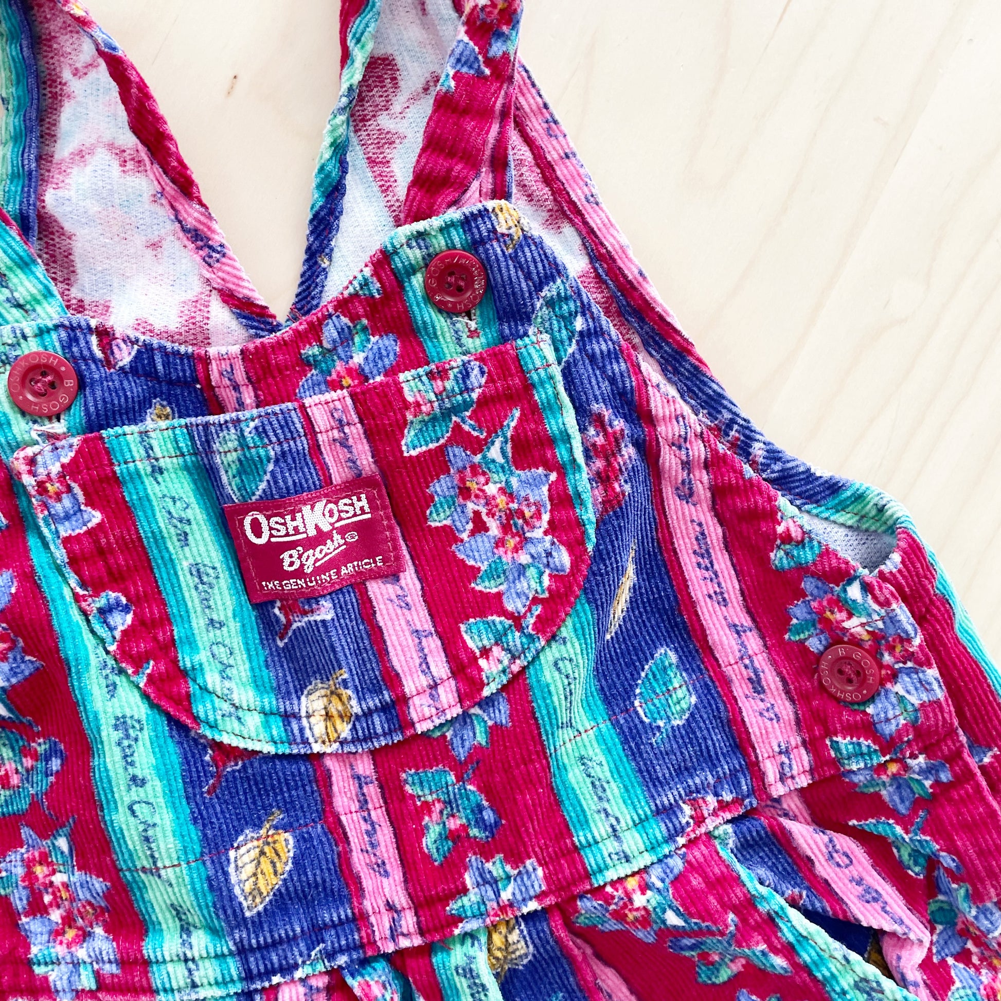 OshKosh Floral Leaves Striped Cord Overalls - Yellow Clover Vintage Kids Clothes