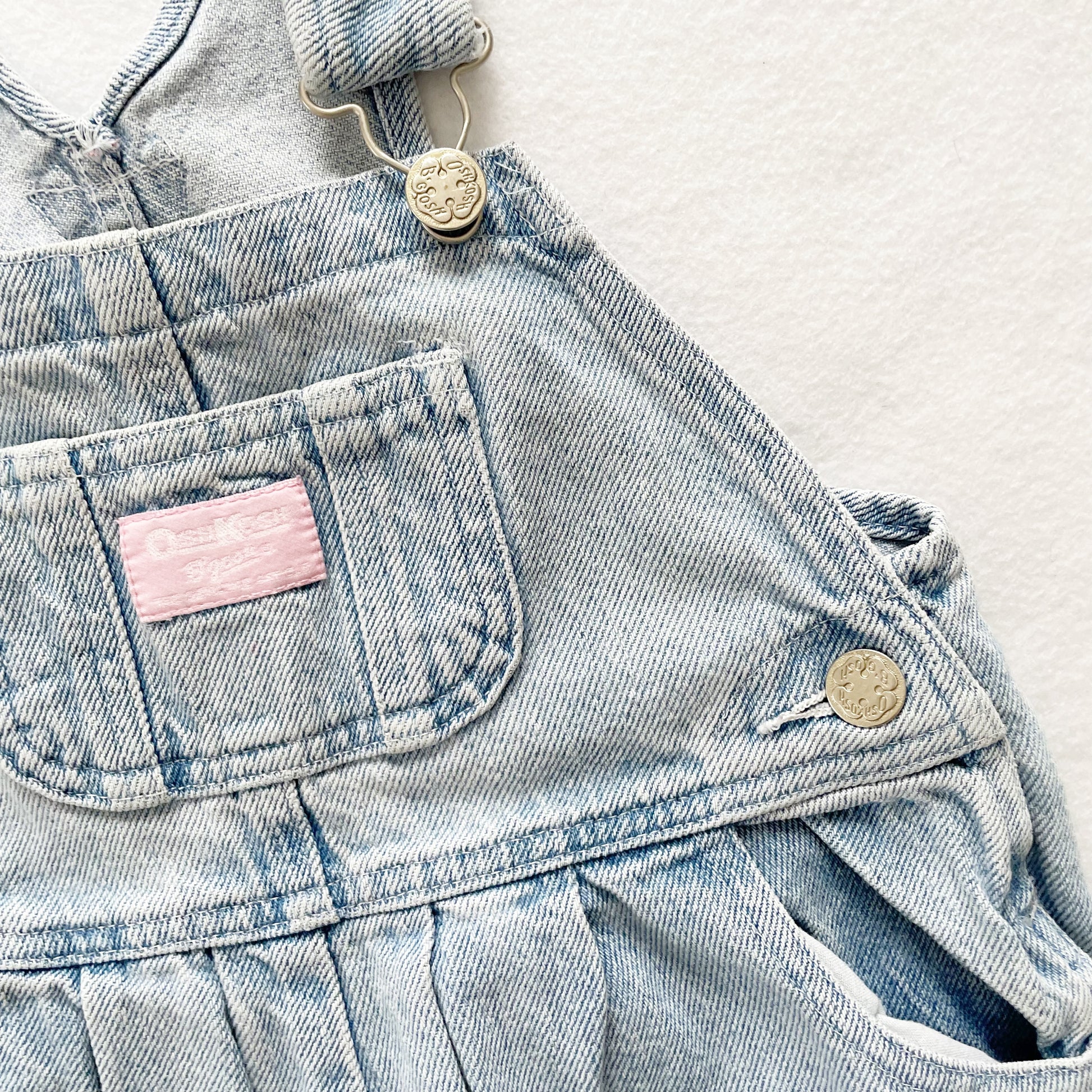 OshKosh Light Wash Denim Overalls - Yellow Clover Vintage Kids Clothes