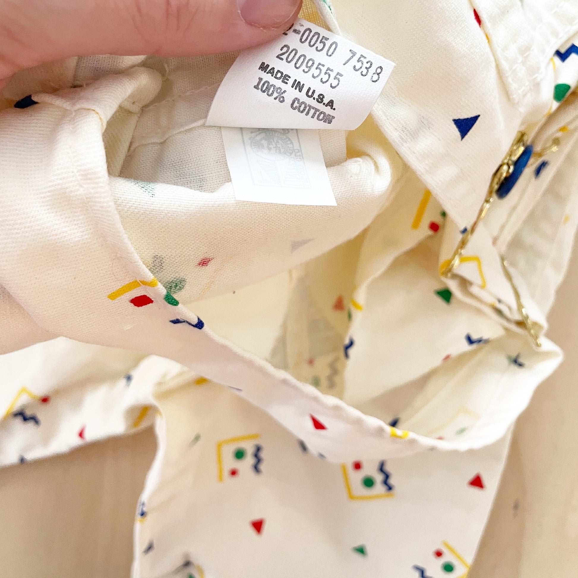 Vintage OshKosh Geo Print Off-White Overalls - Yellow Clover Vintage Kids Clothes