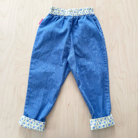 OshKosh Blue Wash Yellow Floral Pull On Pants - Yellow Clover Vintage Kids Clothes
