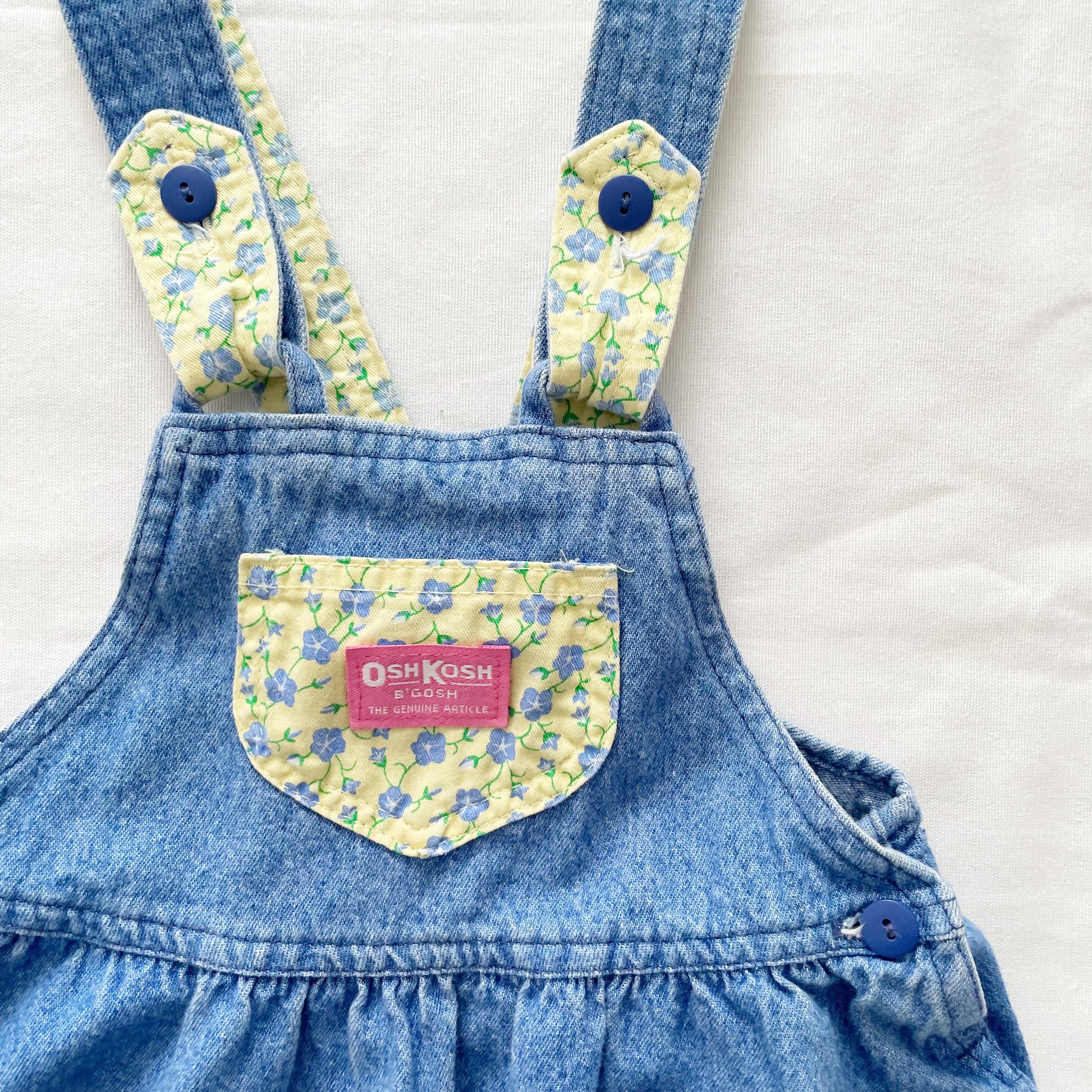 OshKosh Blue Wash Denim Pansy Floral Skirtall - Yellow Clover Vintage Kids Clothes