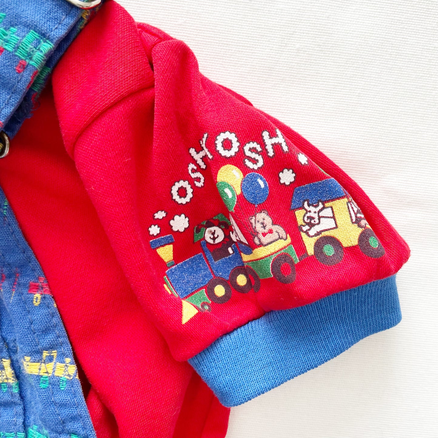 OshKosh Train Woven Shortalls Set - Yellow Clover Vintage Kids Clothes