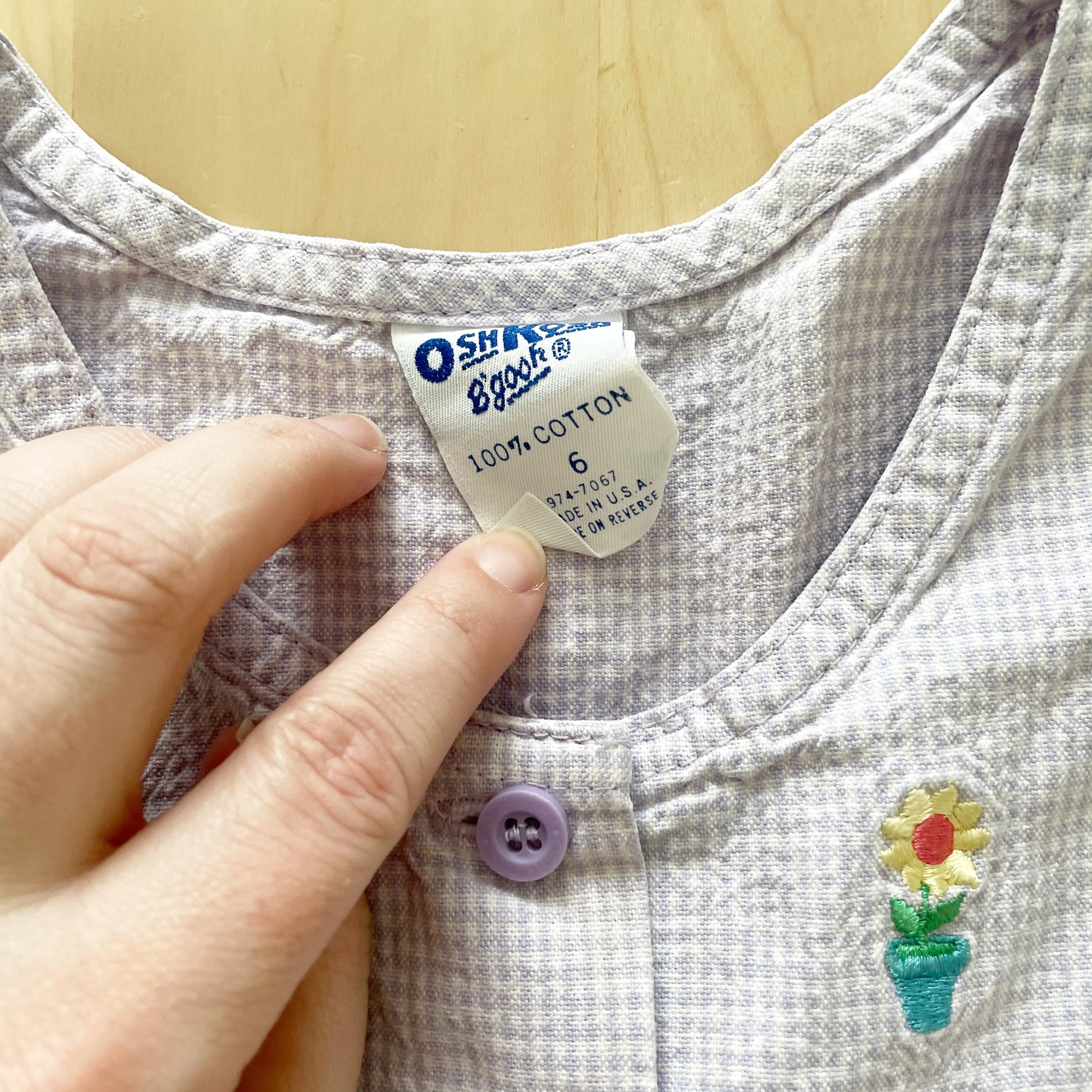 OshKosh Plant Embroidery Gingham Dress - Yellow Clover Vintage Kids Clothes