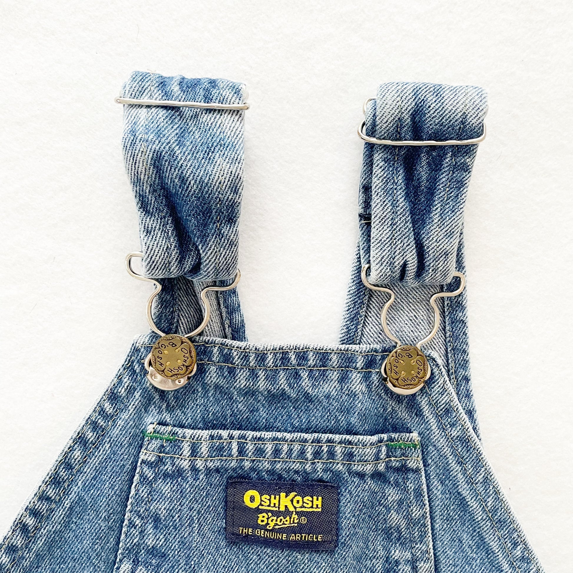 OshKosh Medium Wash Denim Shortalls - Yellow Clover Vintage Kids Clothes