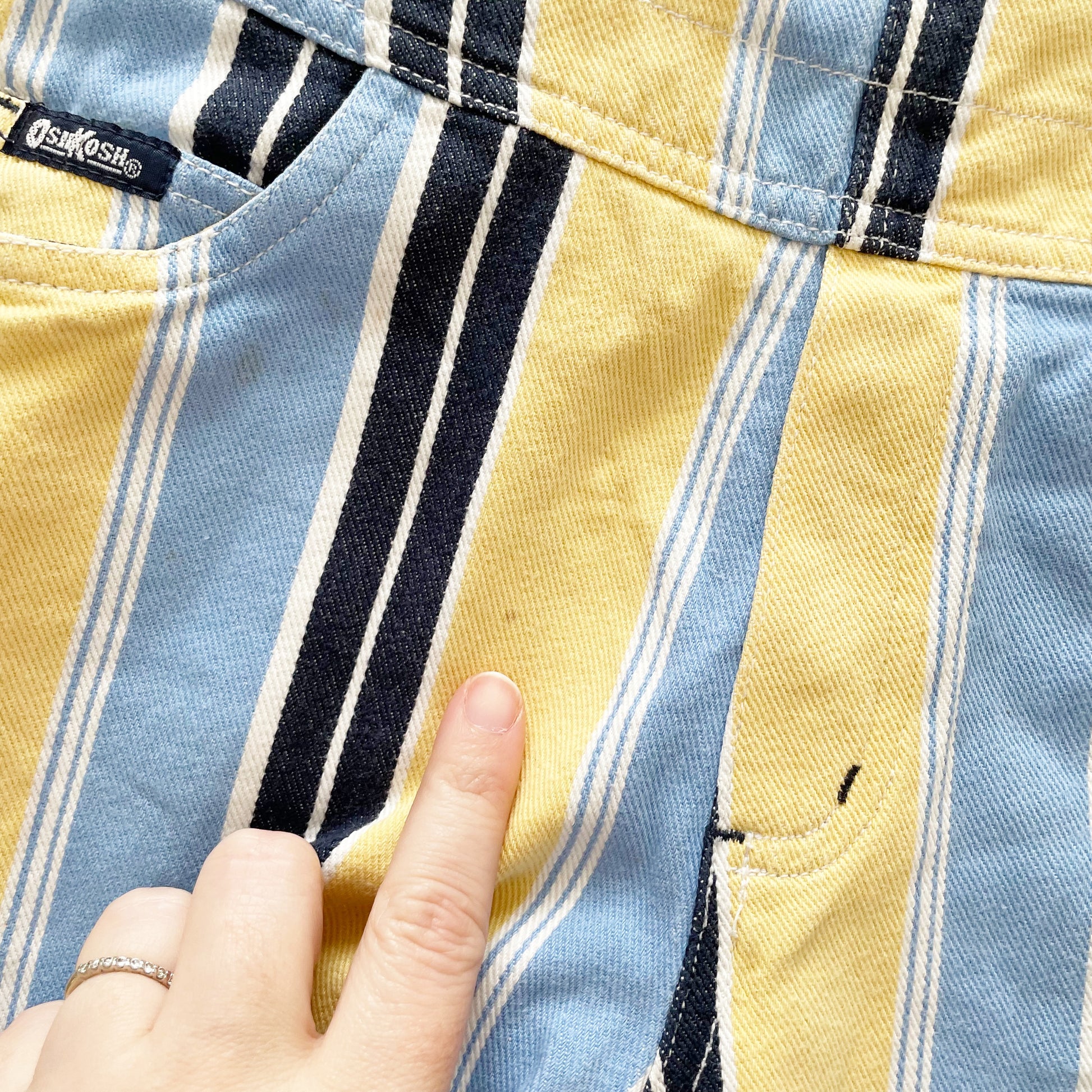 OshKosh Striped Cropped Baggy Cut Overalls - Yellow Clover Vintage Kids Clothes