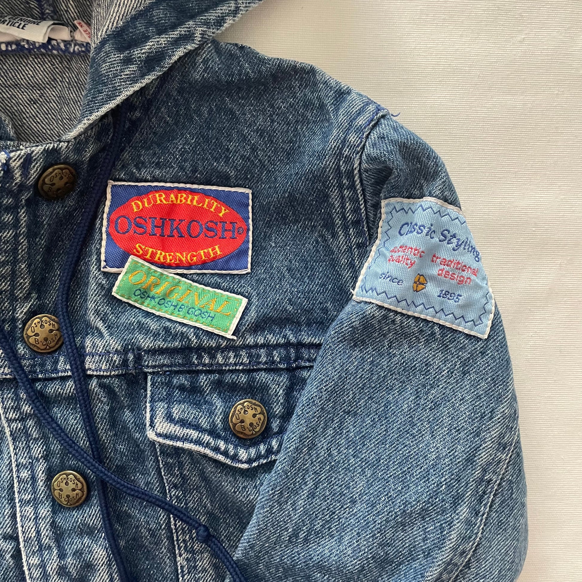 OshKosh Denim Patch Hooded Jacket - Yellow Clover Vintage Kids Clothes