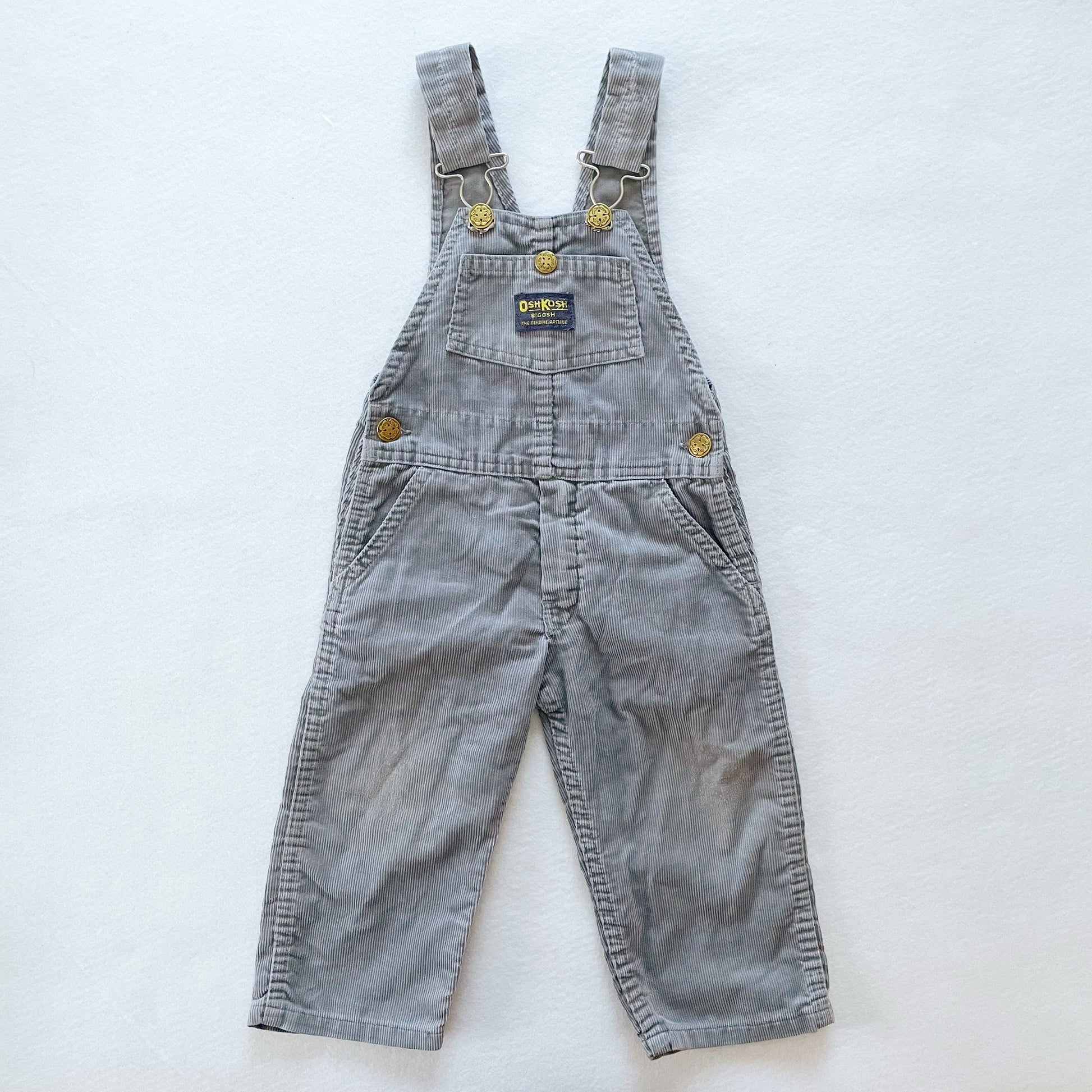 OshKosh Gray Fine Cord Overalls - Yellow Clover Vintage Kids Clothes