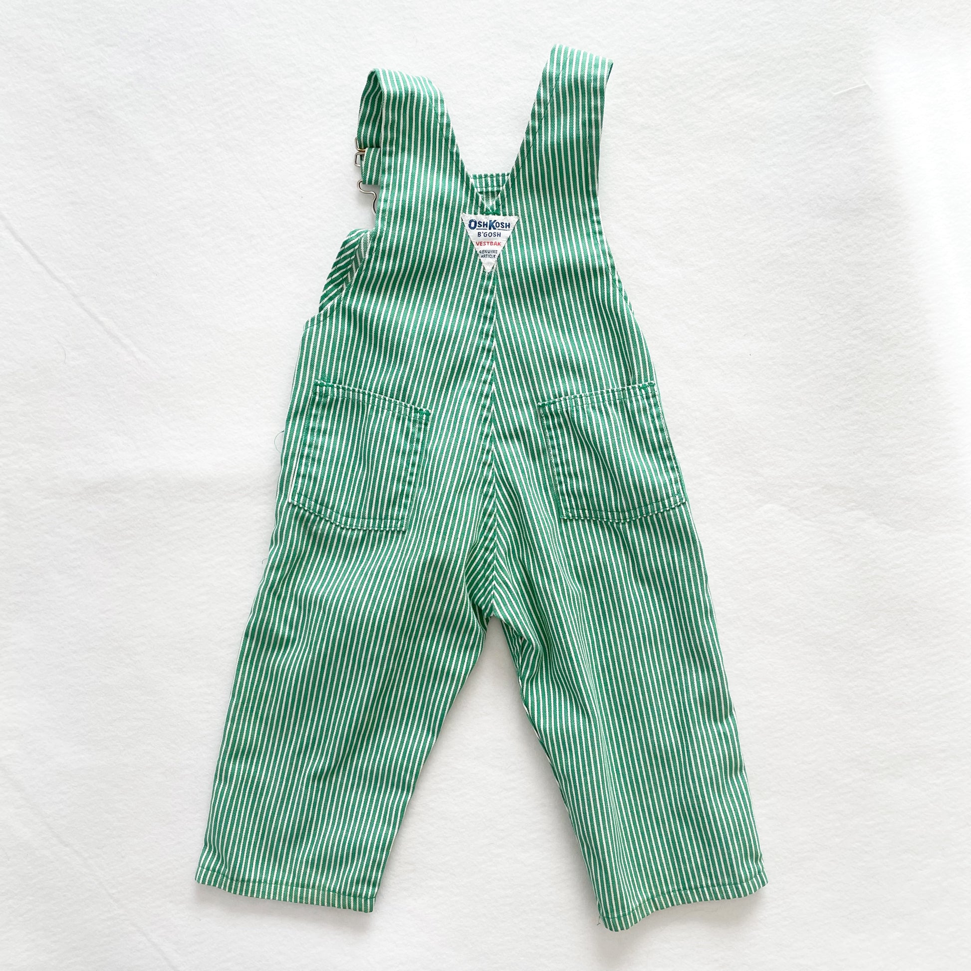 OshKosh Green Hickory Stripe Overalls - Yellow Clover Vintage Kids Clothes