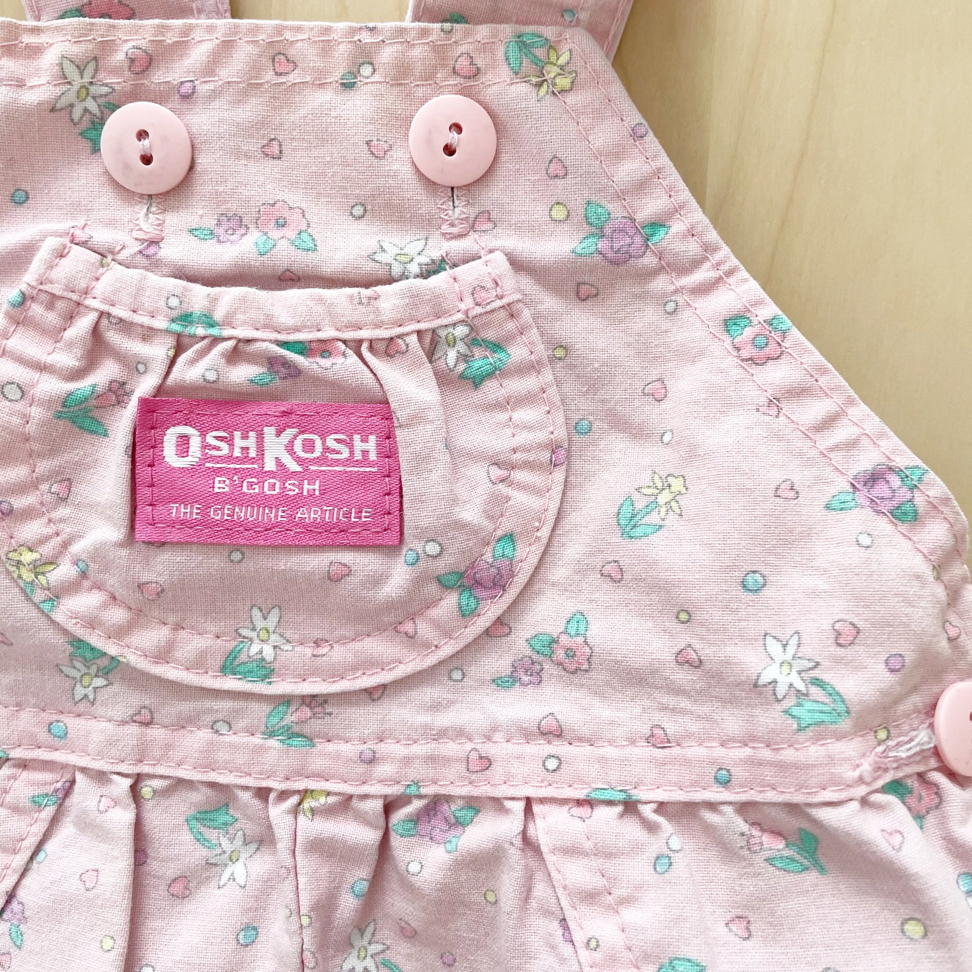 Vintage OshKosh Pink Floral Bubble Romper Overalls - Yellow Clover Vintage Kids Clothes